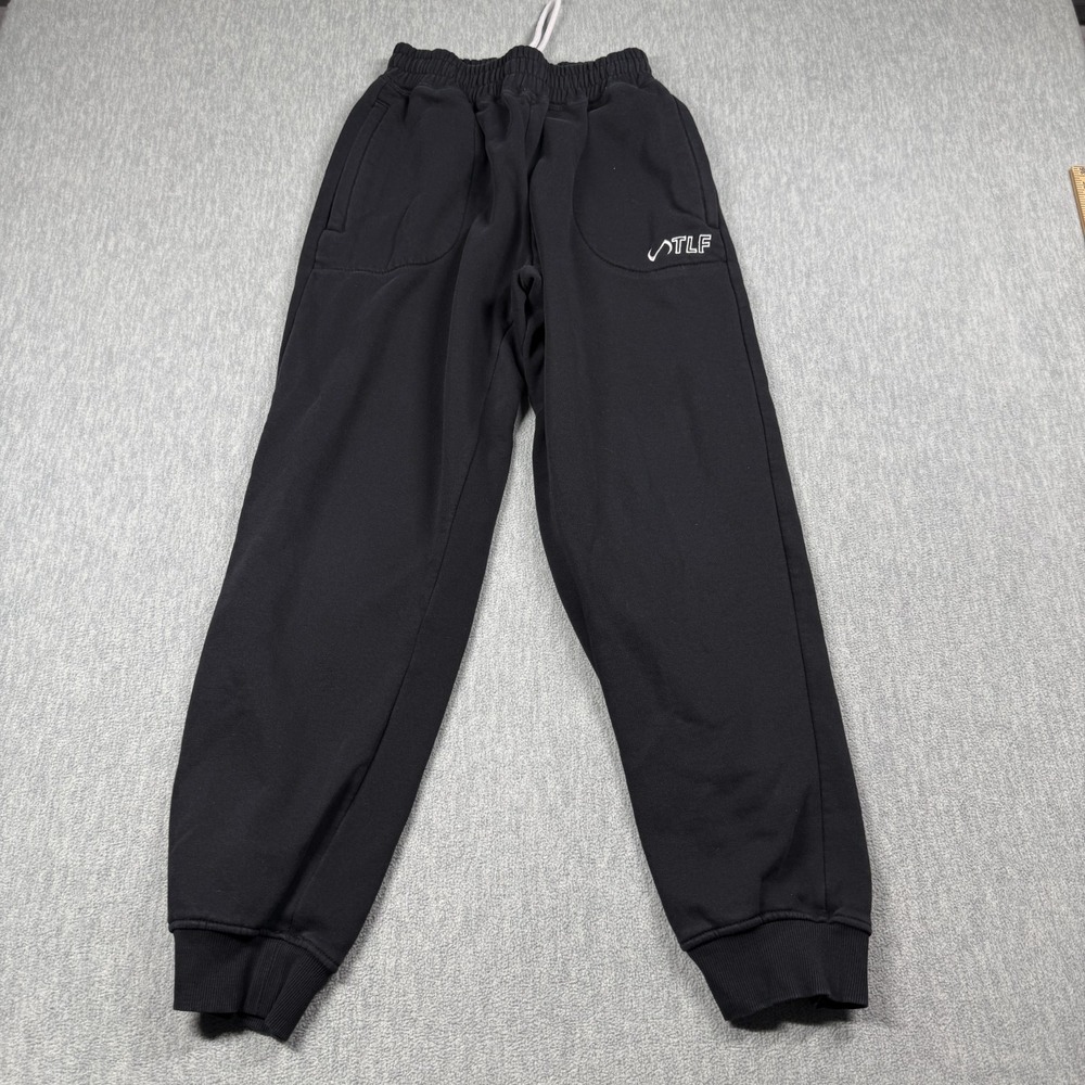 TLF Joggers Women XS Black Embroidered Logo Drawstring Fleece Gym Sweatpants